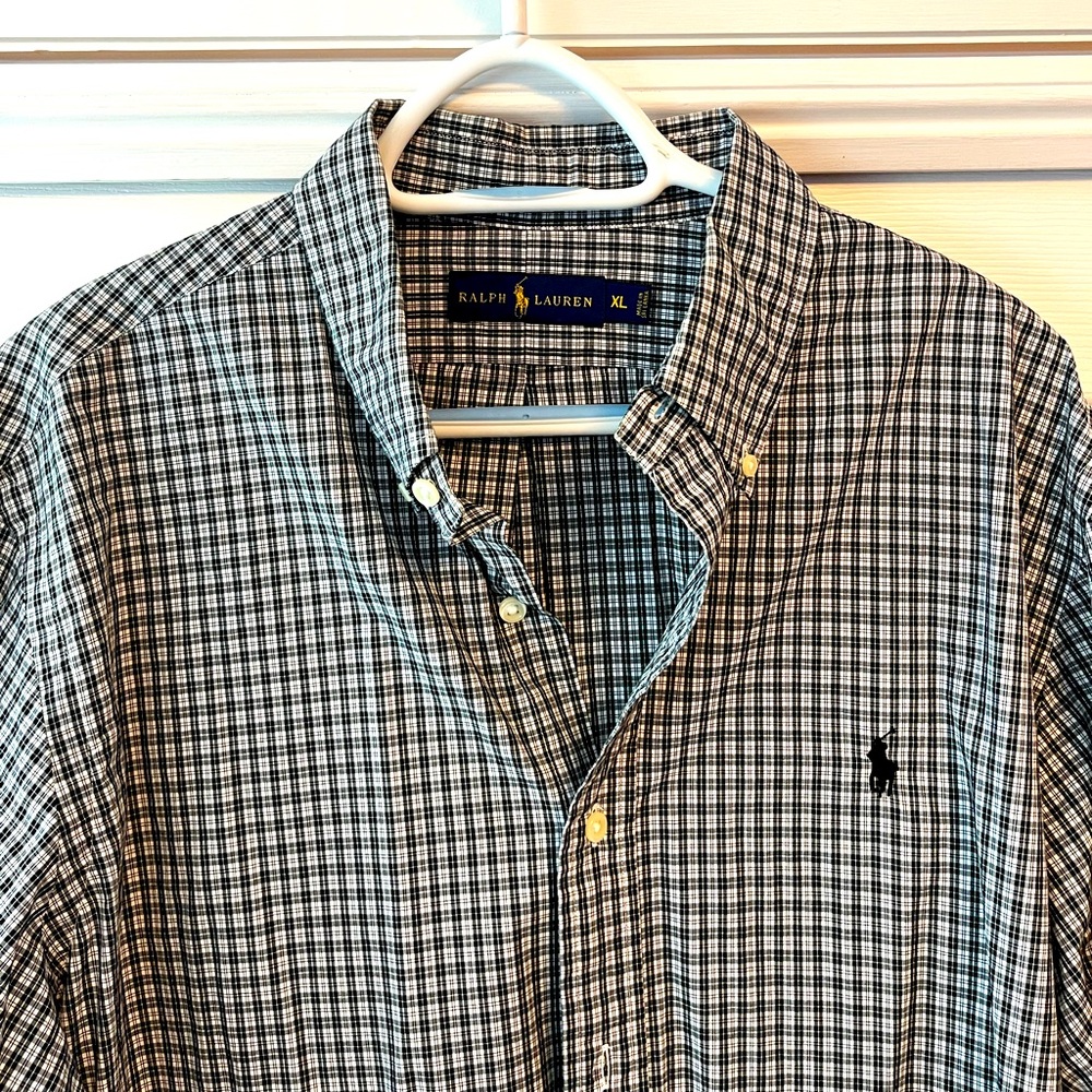 XL Ralph Lauren black & white plaid button down shirt